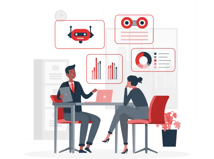 Billede der viser AI konsulent der rådgiver kunde omkring AI workflows og AI agenter