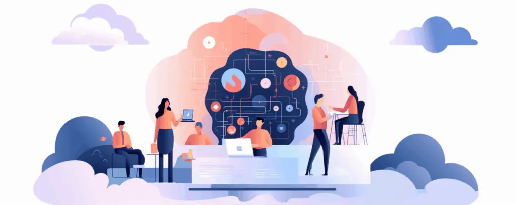 Billede af mennesker der arbejder med AI